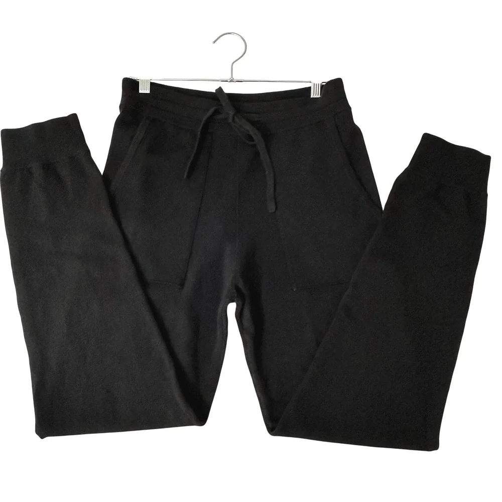 GAP Womens Pants M Black Merino Wool Blend Knit Joggers Warm Cozy Soft Girl Lux